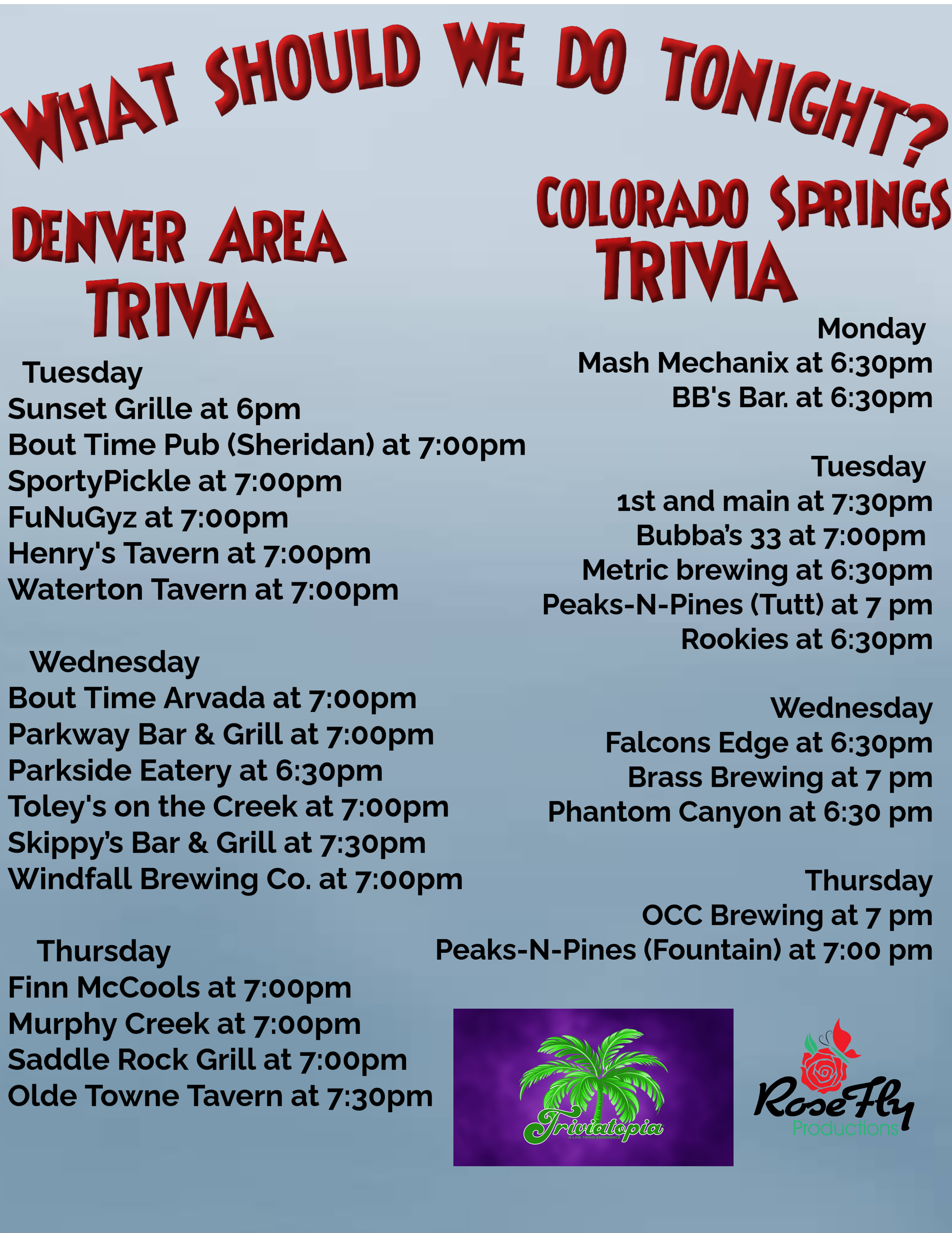 Trivia Week Schedule Weekly Shows – Professional Mobile Sound and Lighting
